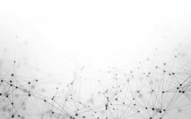 3D Abstract Polygonal White Background with Low Poly Connecting Dots and Lines - Connection Structure - Futuristic HUD Background