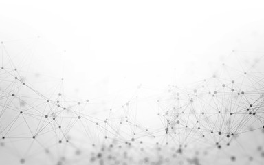 3D Abstract Polygonal White Background with Low Poly Connecting Dots and Lines - Connection Structure - Futuristic HUD Background