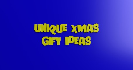 Unique Xmas Gift Ideas - 3D rendered colorful headline illustration.  Can be used for an online banner ad or a print postcard.