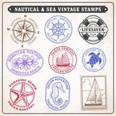 Vector sea journey vintage stamps © pingebat
