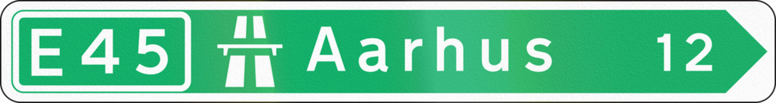 Direction road sign used in Denmark to the highway