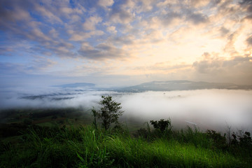 The landscape photo, beautiful sea fog in morning time at Khao Kho, Phetchabun in Thailand