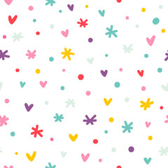 Abstract confetti, hearts and stars seamless pattern - 124038712