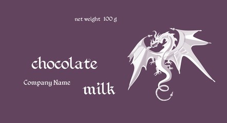 Vector handmade chocolate packaging design. Template with fairy white dragon.