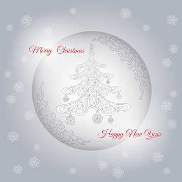 Xmas tree and text Merry Christmas Happy New Year.