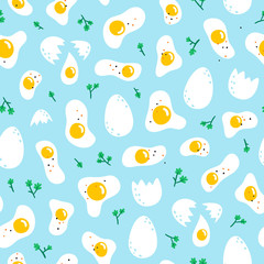 Eggs pattern on blue background