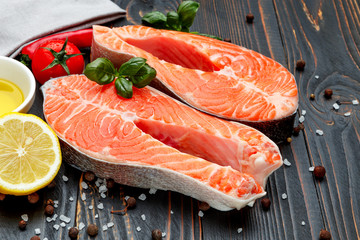 Fresh Raw Salmon Red Fish Steak