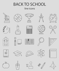 School, education, study, learning, science icons set, vector. Back to school. Line vector