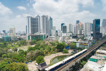 Bangkok city  view with main BTS sky train 
