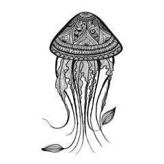 Hand drawn jellyfish zentangle style for coloring book, shirt design or tattoo
