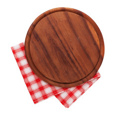 Pizza board, napkin isolated. Top view mockup