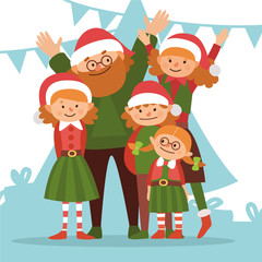 Happy Christmas family, vector illustration.