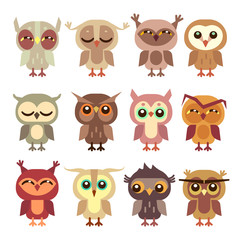 Obraz premium Funny cartoon owls vector set