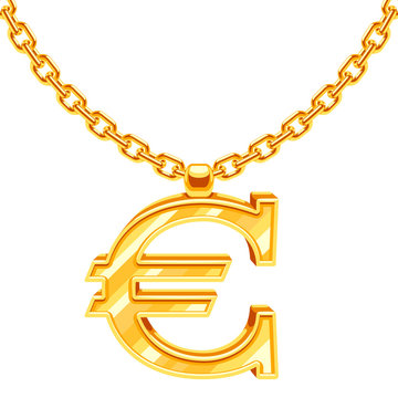 Gold necklace chain with euro symbol vector illustration
