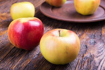 apple on a wooden table