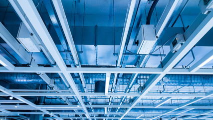 Bare skin ceiling; show steel structure, air condition system, lighting design, electrical system and fire protection system.