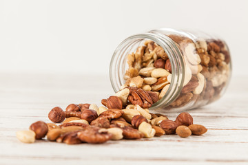 Mix of different nuts closeup photo