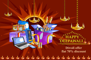 Happy Diwali shopping sale offer with decorated diya for India festival