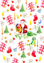 Акварельный набор на рождественскую тему. Может использоваться для дизайна открыток, упаковки, сайта, обложки, декупажа.