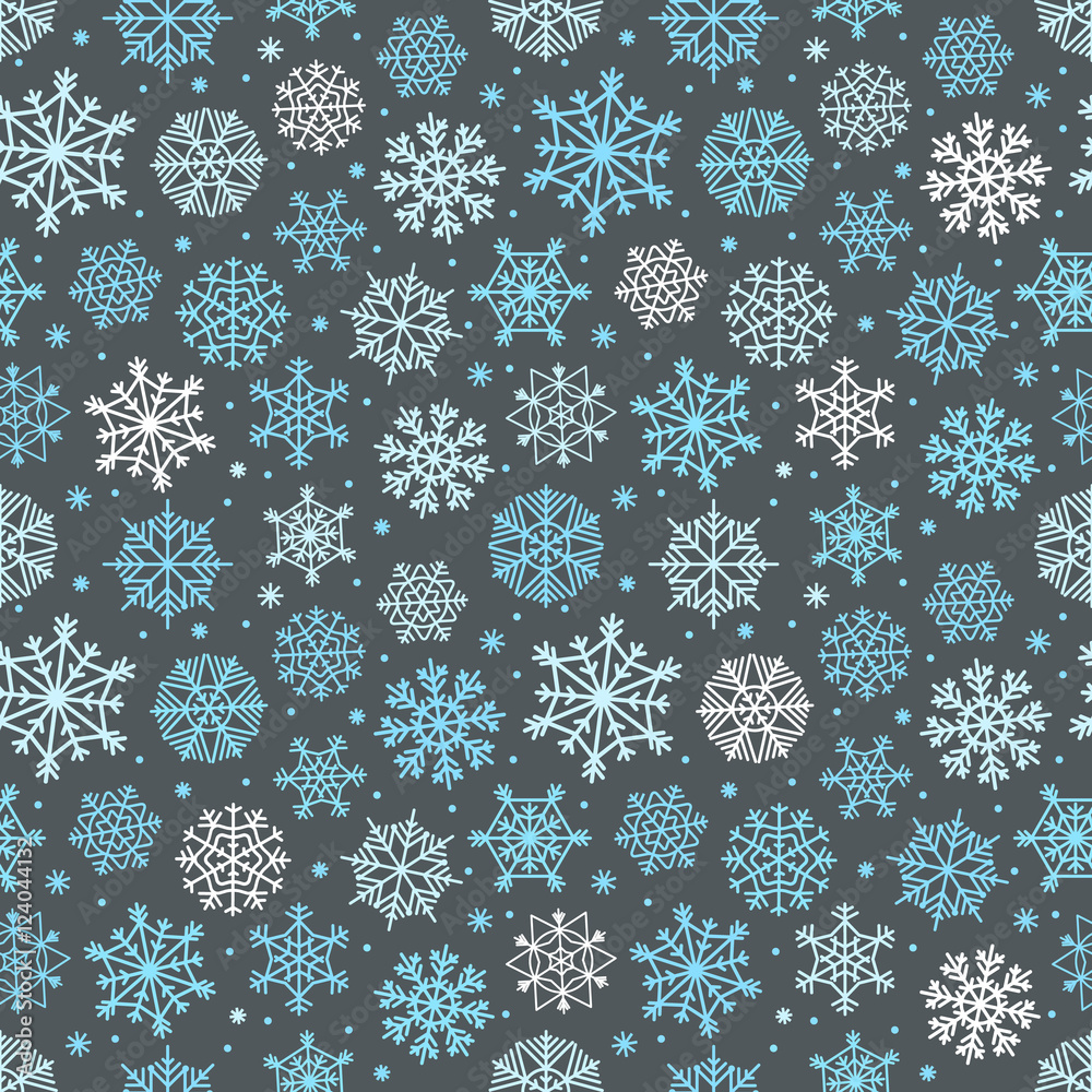 Poster different snowflakes set. abstract seamless background