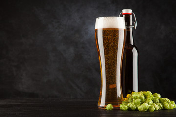 Beer glass on dark background