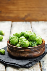 Brussels sprouts in a wooden bowl