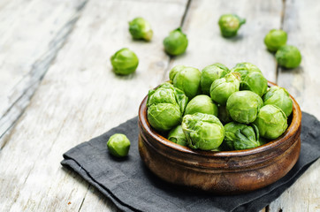 Brussels sprouts in a wooden bowl
