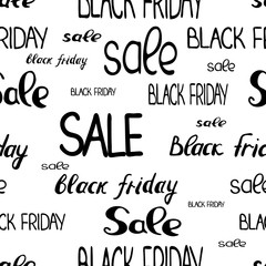 Handwritten text Black Friday, sale. Brush script lettering. Seamless vector pattern