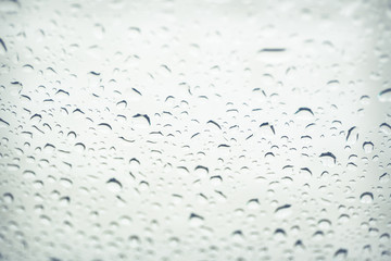 Rain drop on glass window background.(Processed in vintage colour tone)
