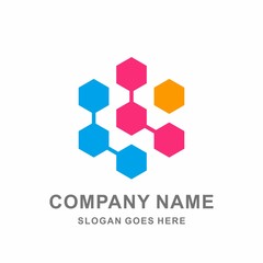 Geometric Hexagon Link Connection Business Company Vector Logo Design Template
