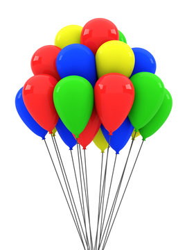 Color balloons on a white background. 3D rendering