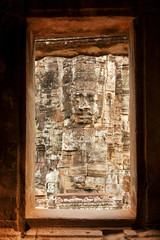 Faces in Bayon Temple at sunset, Angkor Wat, Cambodia