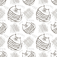 Seamless vector pattern. Cute black and white background with hand drawn cats and scribbles. Series of Cartoon, Doodle, Sketch and Scribble Seamless Vector Patterns.