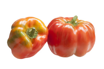 Two sweet peppers, isolated on white background