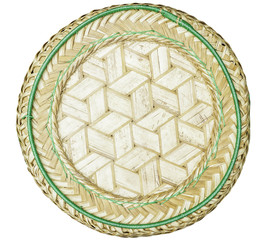 Top view of bamboo basketry isolated from white background.