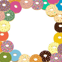 donuts of different flavors on white background and space for text