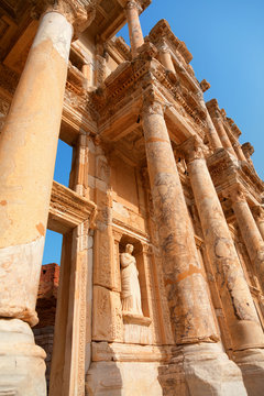 Library of Celsus in Ephesus, Turkey. Detail on columns