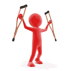 Man and crutches. Image with clipping path