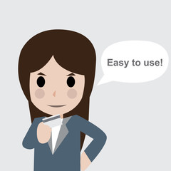 Women show credit card, vector illustration