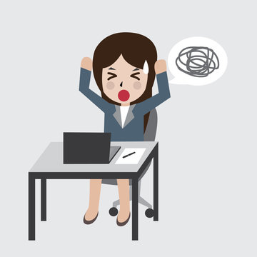 Women confused with her job, vector illustration