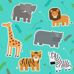 African Animals Seamless Pattern Flat Design Vector Illustration