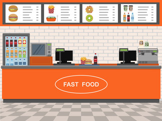 Fast Food and Express Cafe interior . Flat design vector illustration 