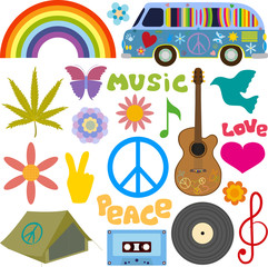 set icons of hippie symbols