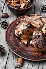 Fototapeta premium plate of forest mushrooms