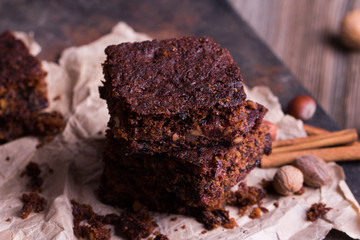 Pieces of Christmas chocolate cake