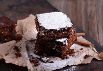 Fototapeta premium Pieces of Christmas chocolate cake