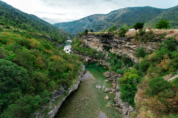 Morača river canyon at summertime, nature landscape. Montenegro