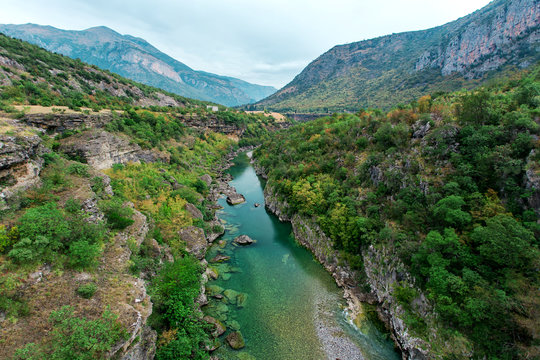Morača river canyon at summertime, nature landscape. Montenegro