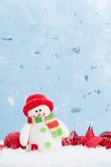 Christmas background with snowman and decor