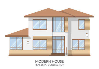 Modern family house, real estate sign in flat style. Vector illustration.
